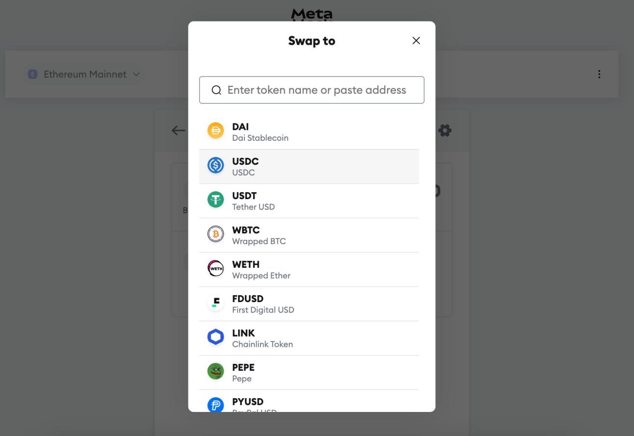 MetaMask wallet setup for USDC