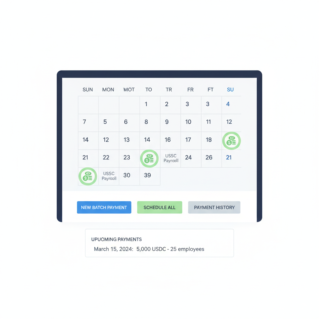 calendar interface scheduling batch USDC payroll payments