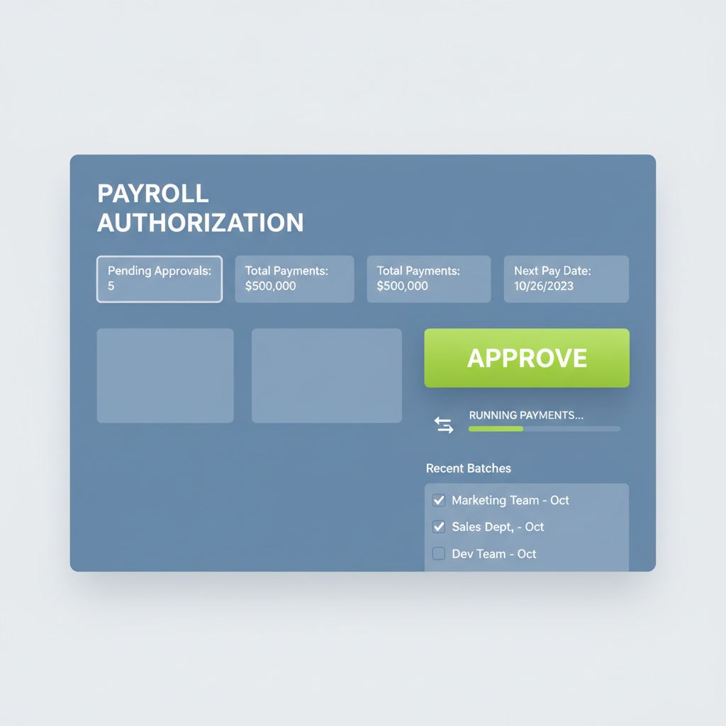 payroll authorization dashboard green approve button running payments