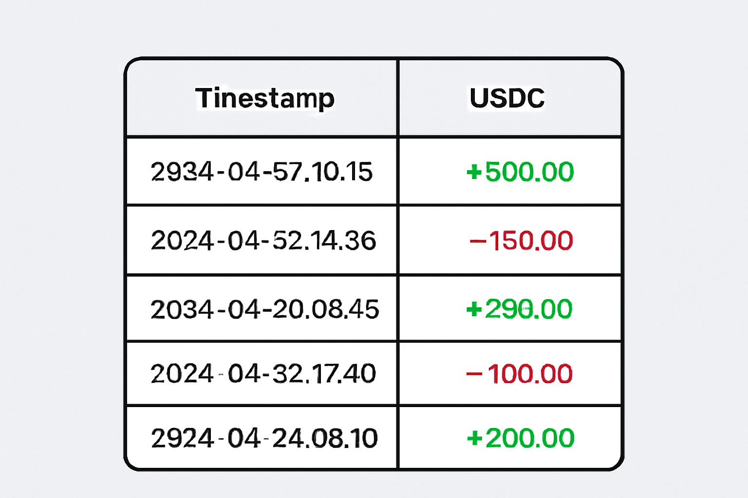 A ledger or spreadsheet with USDC transactions, dates, and wallet addresses, alongside accounting software logos.